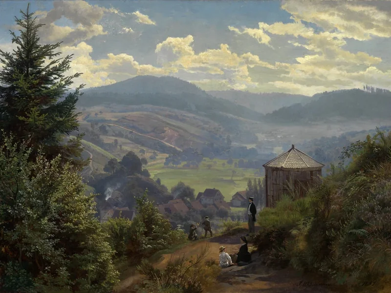 1807-Johann Wilhelm Schirmer - La valle dell'Oberbeuern vista dal Cäcilienberg, al mattino